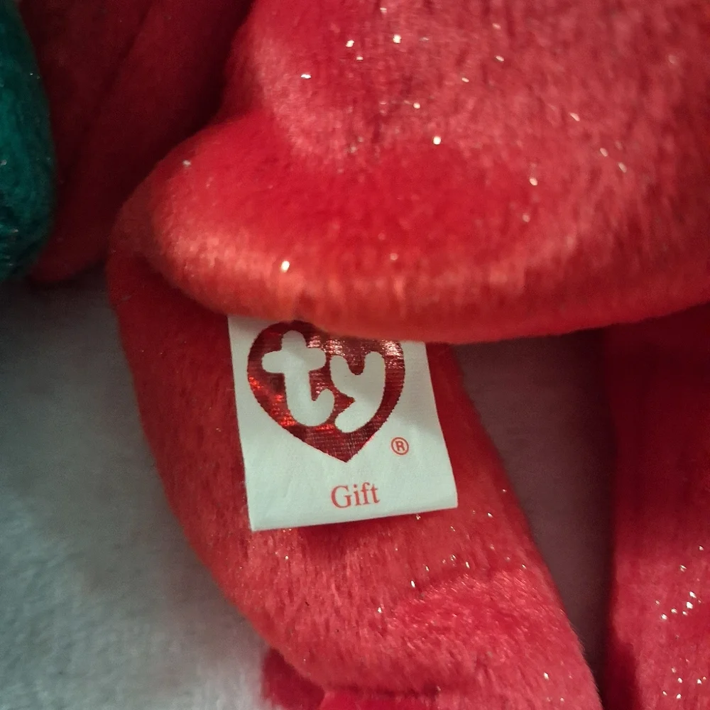 Set TY Beanie Babies Angel Christmas Gift Joy Green Bear Peace Red Bear NWT